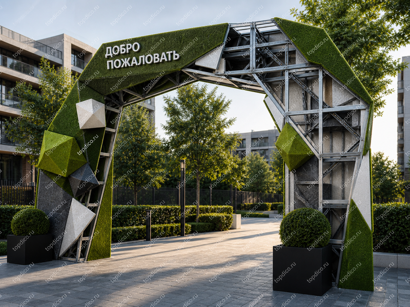 Топиарная входная арка из искусственной травы
